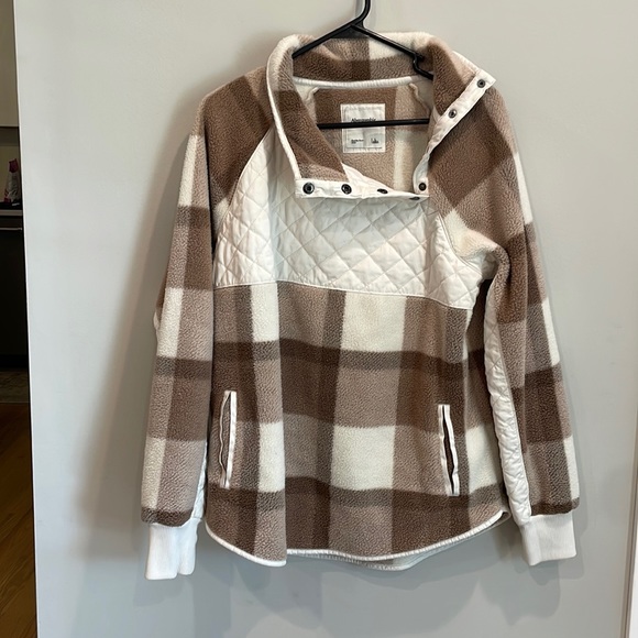 Abercrombie & Fitch Tops - Abercrombie & Fitch Asymmetrical Buffalo Plaid Fleece Snap Pull Over Size Large